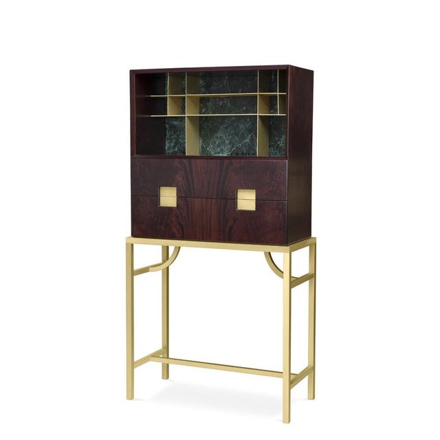 A wunderkabinett, to display our wonders. The Zuan Mahogany and Verde Alpi Marble Bar Cabinet, resting on brass legs with...