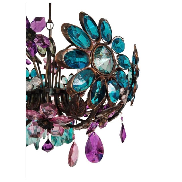 Shabby Chic Large Vintage Chandelier Crystal Antique Different Daisy Colourful Hand Painted 8 Lamps Bohemian Light For Sale - Image 3 of 10