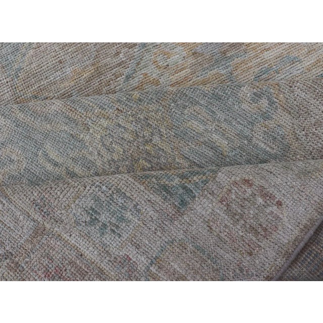 2020s Hand Knotted Modern Oushak on Light Taupe Background With Light Coral L. Blue For Sale - Image 10 of 12