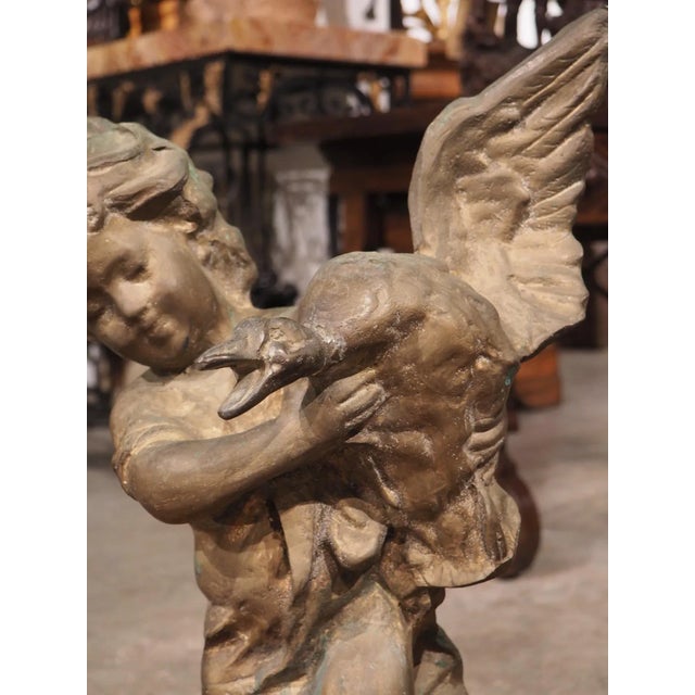 French Early 1900s French Bronze Statue of Boy and Duck For Sale - Image 3 of 12