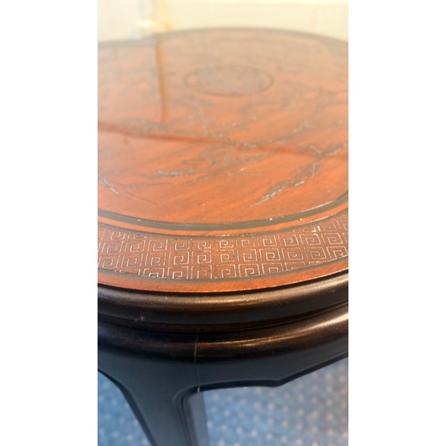1980s Pair of Drexel Heritage Chinoiserie Clover Form Side Tables With Etched Tops For Sale - Image 11 of 15