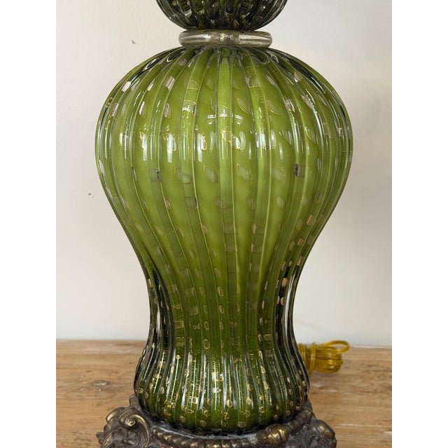 Mid-Century Modern Vintage Murano Glass Table Lamps - Barovier & Toso Style Olive Green - a Pair For Sale - Image 3 of 17