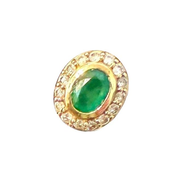 4 Carat Oval Shape Emerald & 1 Ct Diamond Post Back Earrings 14 Kt Yellow Gold For Sale - Image 15 of 18