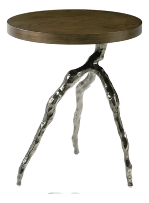 Catalina Branch Sculptural Accent Table With Ash Wood Top and Cast Metal Base