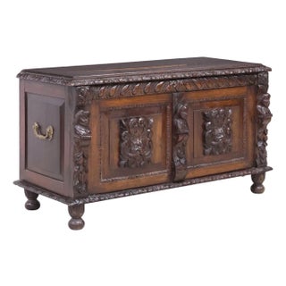 1800s Antique English Renaissance Revival, Oak,Blanket Chest, Coffer, Stand! For Sale