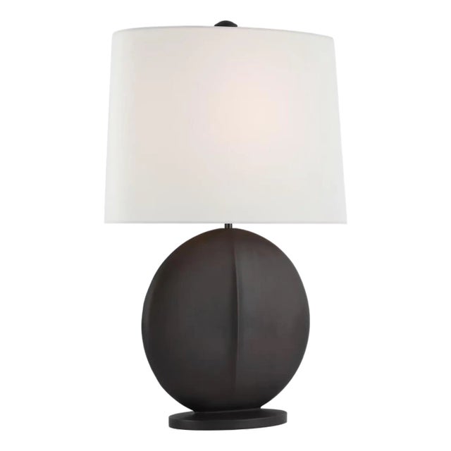 AERIN by Visual Comfort Signature Mariza Medium Table Lamp in Carbon Black with Linen Shade For Sale