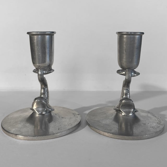 Art Deco Scandinavian Pewter Candlesticks with Sculptural Fish, Sweden, 1931, Set of 2 For Sale - Image 3 of 8