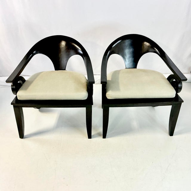 Coffee 1980s Vintage Chinoiserie Asian Modern Curled Arms Spoon Side Chairs - A Pair, After Stanley Jay Friedman For Sale - Image 8 of 18