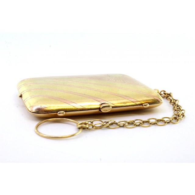 2-Tone Gold Toiletry Box with Diagonal Stripes, Sun Engraved Lid and Mirror For Sale - Image 11 of 12
