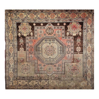 Antique Turkish Oushak Rug, Hand-Knotted Wool Pile, Mamluk Design, 6' x 7' For Sale