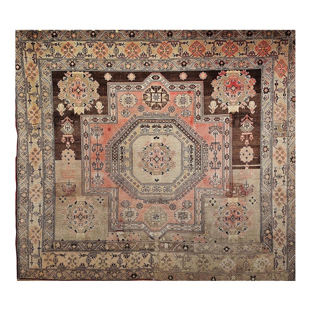 Antique Turkish Oushak Rug, Hand-Knotted Wool Pile, Mamluk Design, 6' x 7' For Sale