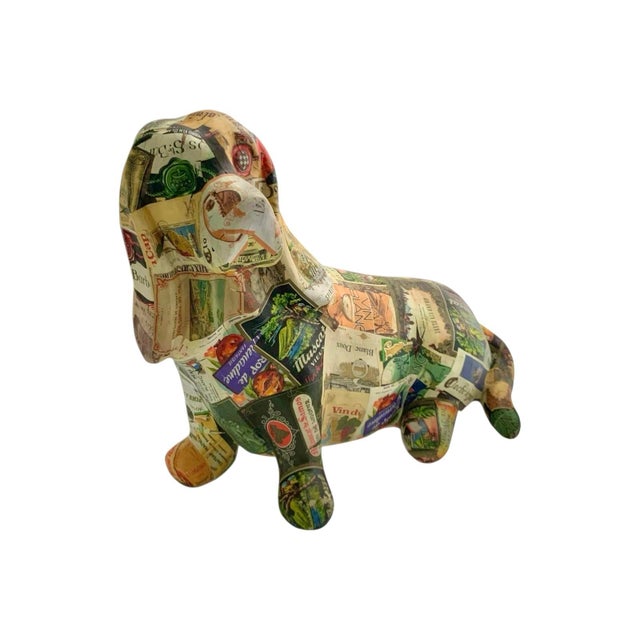 Late 20th Century Dog Sculpture Basset Hound Paper Mache French Labels Vintage Store Front Decor For Sale - Image 4 of 8