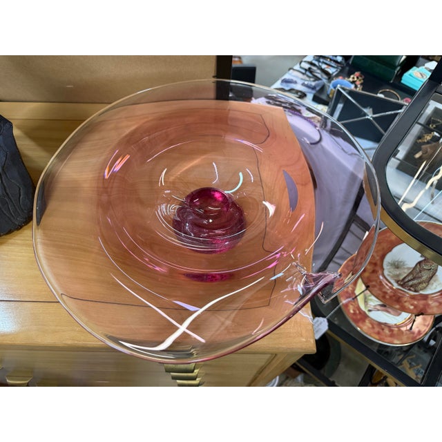 1414 Bohemia Signed Large Art Glass Bowl Pink 18in For Sale In Atlanta - Image 6 of 9