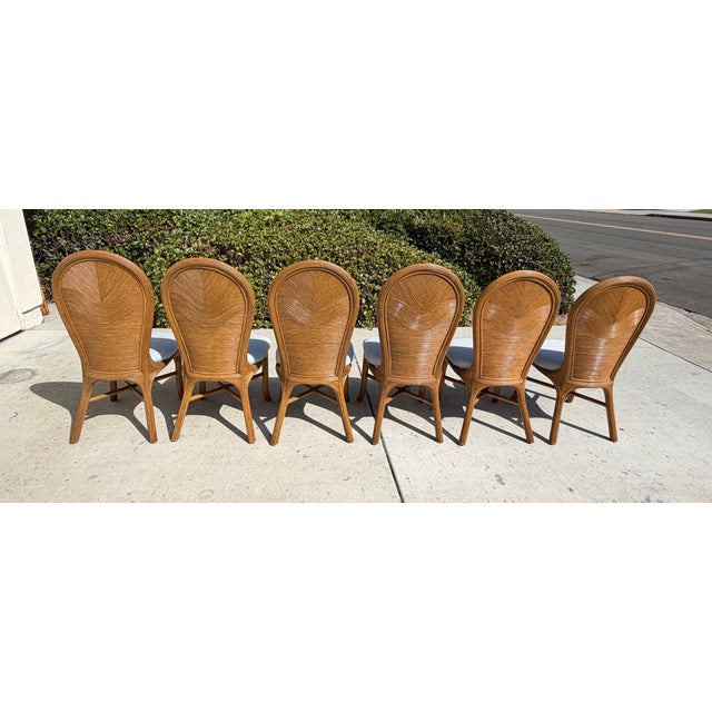 Vintage Rattan Pencil Reed Dining Chairs, a Set of 6 With New Schumacher Upholstery For Sale - Image 4 of 12