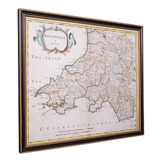 Antique South Wales Map, English, Framed, Robert Morden Cartography, Circa 1720 For Sale