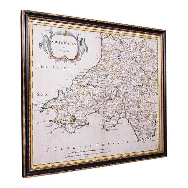 Antique South Wales Map, English, Framed, Robert Morden Cartography, Circa 1720 For Sale