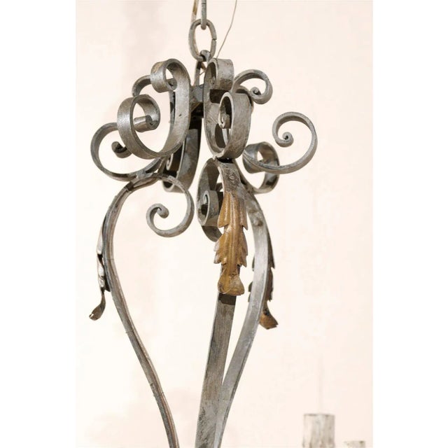 Gray French Painted Iron Six-Light Chandelier With Gilded Acanthus Leaves For Sale - Image 8 of 9