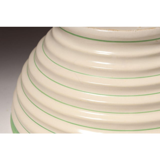 Vintage Stoneware Beehive Cream and Green Striped Yellow Ware Mixing / Salad Bowl For Sale - Image 10 of 15