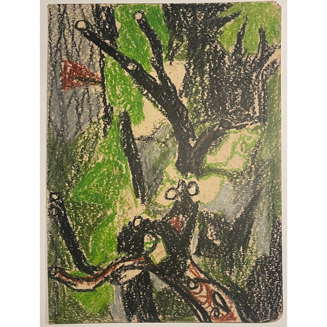 Oil pastel on heavy paper of an abstract landscape by Robert Henry Angeloch (1922-2011). Estate stamp on the back. Bob...