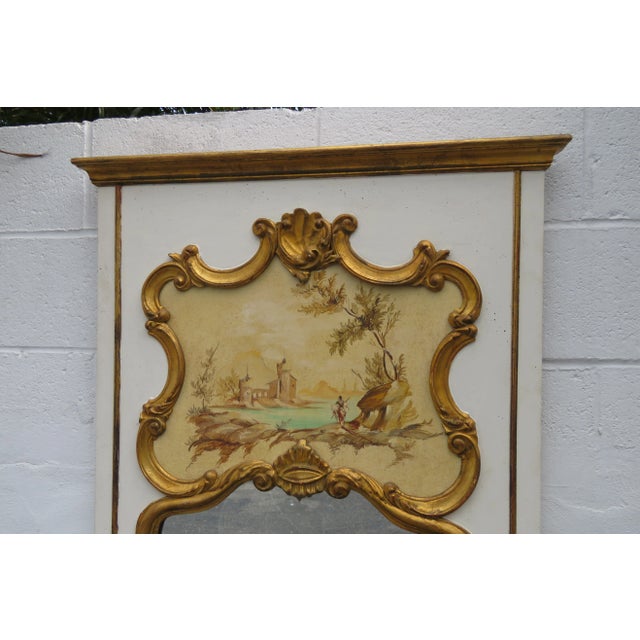 Shabby Chic Early 1900s French Painted Trumeau Wall Fireplace Large Mirror For Sale - Image 3 of 13
