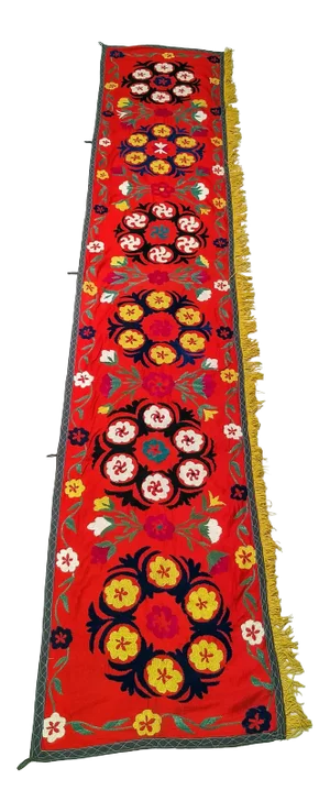 Vintage Hand Embroidery Suzani Wall Hanging 2' X 10' 8"