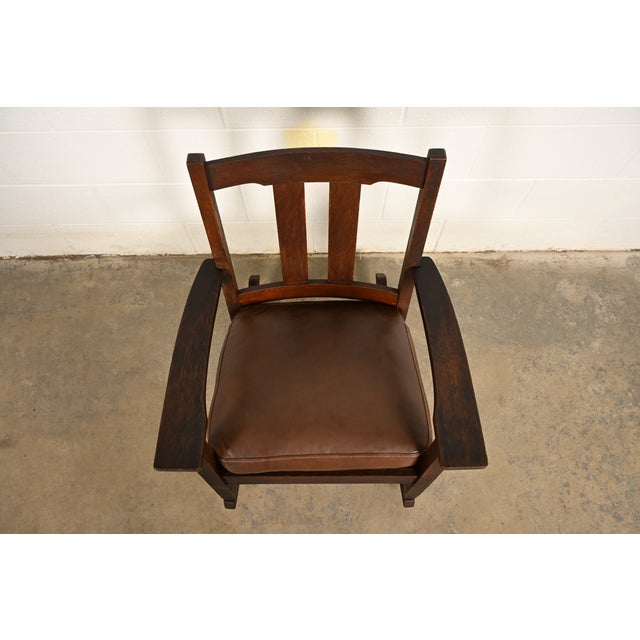 Early 20th Century Limbert Antique Mission Oak Arts & Crafts Rocking Chair, Circa 1910 For Sale - Image 5 of 13