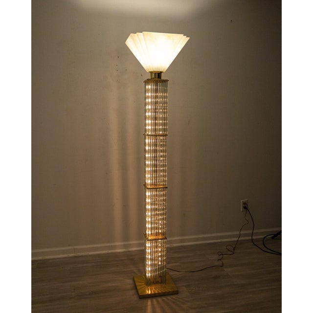 Mid-Century Modern 1960s Gaetano Sciolari Brass and Glass Cane Mid Century Modern Floor Lamp For Sale - Image 3 of 8