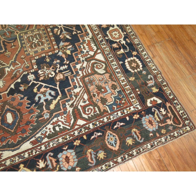 Persian Heriz Charcoal Brown Navy Room Size Early 20th Century Masculine Rug - 9'9" x 12'5" For Sale In New York - Image 6 of 6