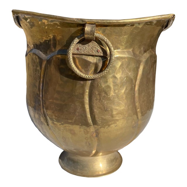 Vintage Hammered Brass Decorative Urn For Sale