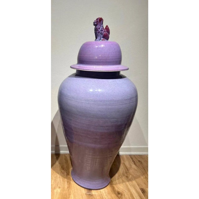 Amazing Temple Jars, bought from a Beverly Hills estate sale 20 years ago. Foo Dogs on top of each lid. Perfect condition....