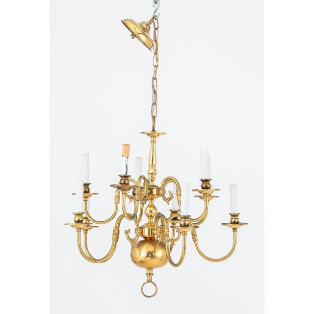 Mid 20th Century Dutch Baroque Style 10-Arm Gilt Brass Chandelier For Sale - Image 5 of 5