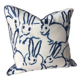 Hunt Slonem Bunny Hutch in Navy & White 22 Pillow - Single For Sale
