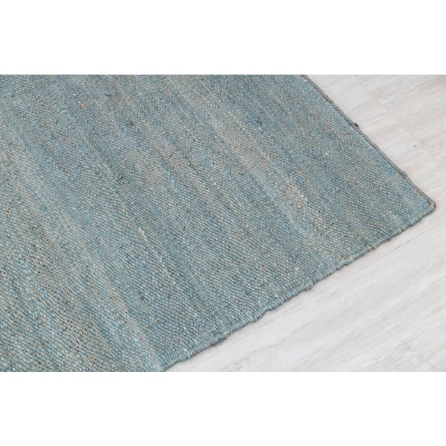Boho Chic Light Blue Solid Handwoven Premium Natural Jute Yarn Flatweave Rug 10x14 Ft. For Sale - Image 3 of 12