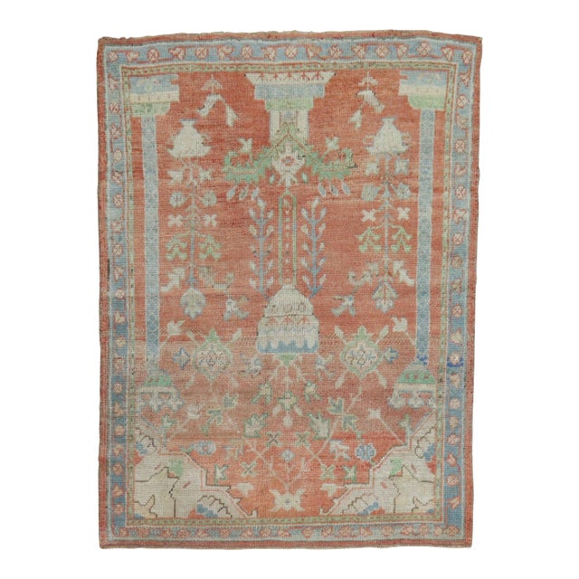 Antique Zabihi Collection Turkish Oushak Prayer Rug - 3'8" x 4'11" For Sale