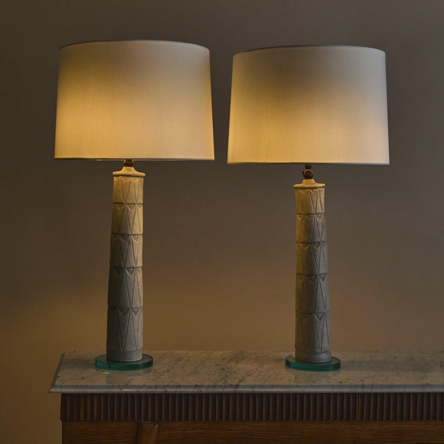 Glass Vintage Italian Ivory Ceramic Table Lamp - 2 Available For Sale - Image 7 of 12