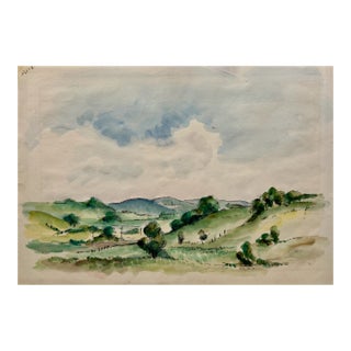 1940s Henry Emil Salloch Original Watercolor on Paper Rolling Green Hills and Pastureland. For Sale