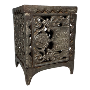 Scarce Antique Cast Iron Still Penny Bank Save Your Pennies Kenton Safe