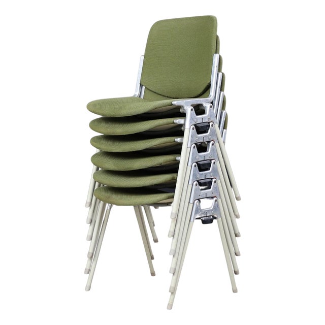Mid-Century Modern Chairs in Forest Green Fabric attributed to Giancarlo Piretti for Castelli, 1960s, Set of 6 For Sale