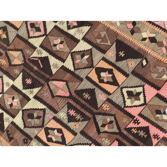 1960s Vintage Brown Turkish Kilim Rug - 55" X137" For Sale - Image 5 of 11