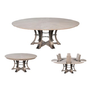 Round Casual Jupe Table With Bluish Gray Moonskin Finish For Sale