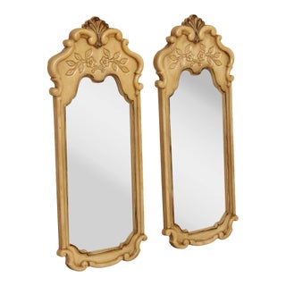 1960s French Louis XV Style Cream Painted Carved Frame Wall Mirrors - A Pair For Sale