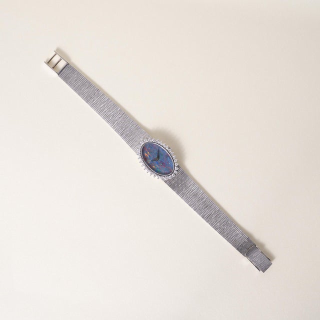 1970s Vintage l.u.c Chopard Oval Opal Dial and Diamond Ladies 18k Gold Cocktail Watch For Sale - Image 5 of 8