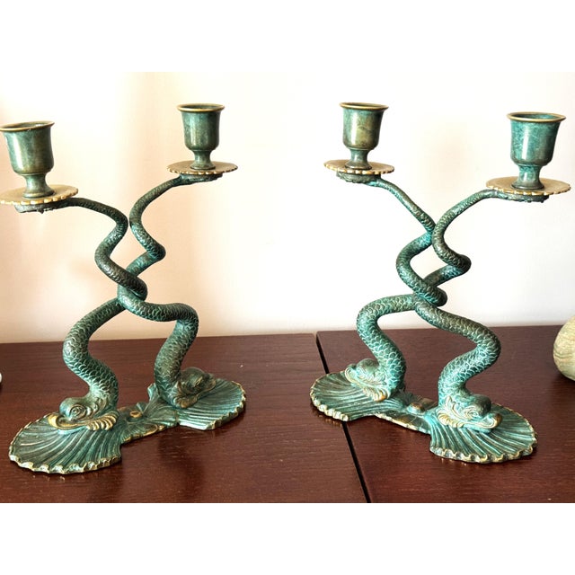 Italian Sculptural Bronze Fish Candlesticks, 1950s, Set of 2 For Sale - Image 4 of 14