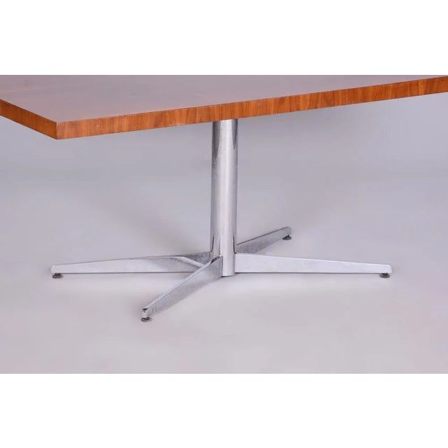 1960s Mid-Century Walnut Coffee Table with Chrome-Plated Steel Base, Former Czechoslovakia, 1960s For Sale - Image 5 of 8