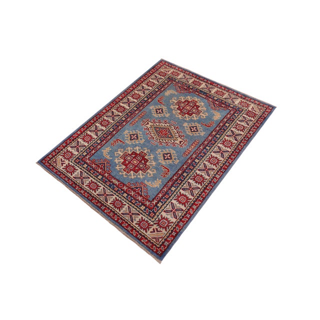 Southwestern Kazak Light Blue/Beige Wool Rug - 3'1''x4'5'' For Sale - Image 10 of 10