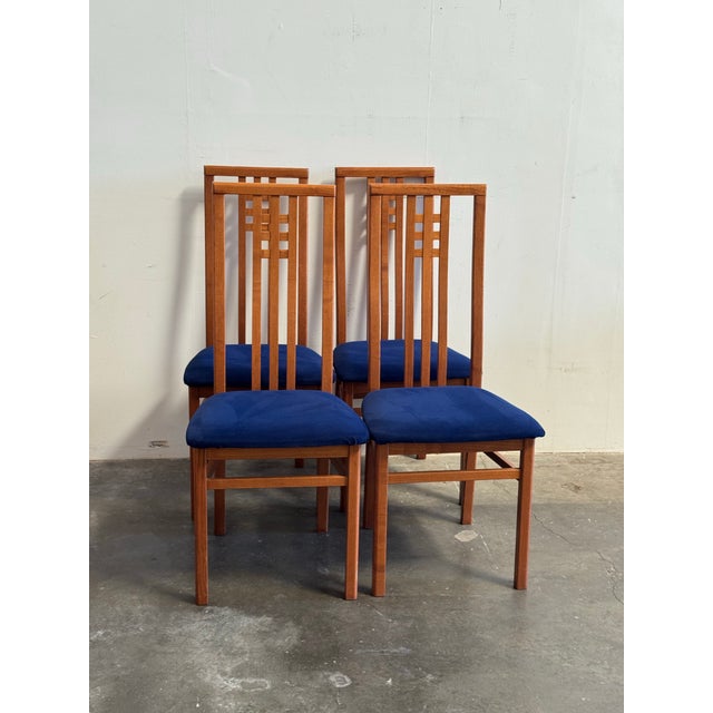 Late 20th Century Italian Dining Chairs by Ims SRL - Teak & Dark Blue Wool - Set of 4 For Sale - Image 10 of 10