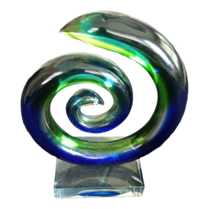 1980s Murano Style Italy Blue Green Sommerso Art Glass Swirl Sculpture