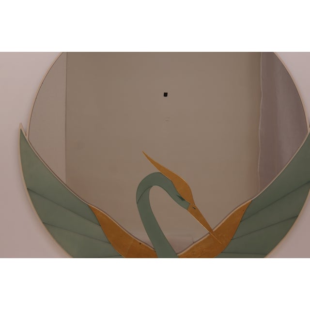 Aqua Mirror with Golden Crane Motifs by David Marshall, 1970s For Sale - Image 8 of 18