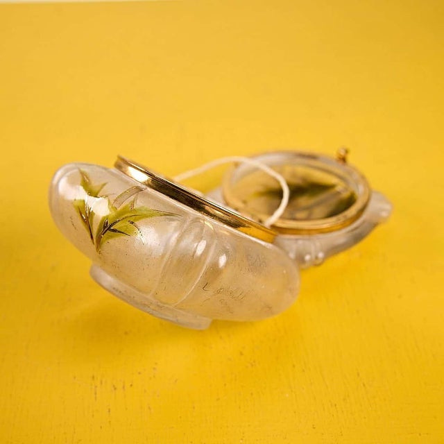 French Liberty Glass Jewelery Box with Hand-Painted Floral Decorations For Sale - Image 3 of 4