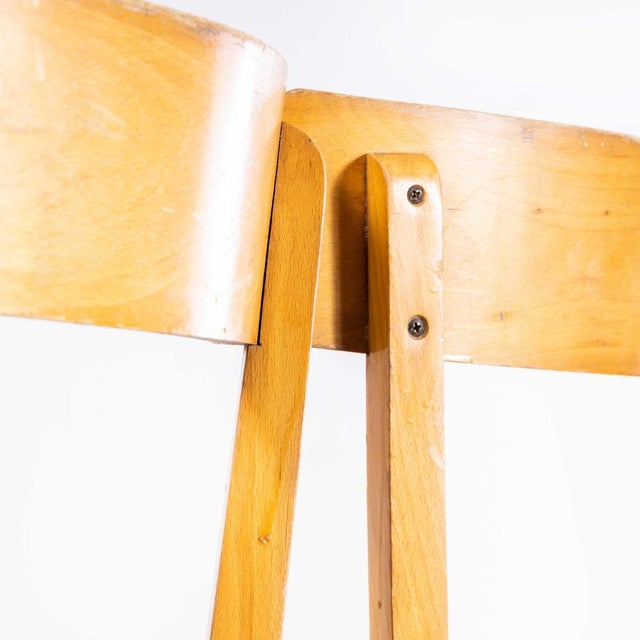 French Blonde Beech & Bentwood Dining Chairs attributed to Baumann, 1950s, Set of 4 For Sale - Image 4 of 6
